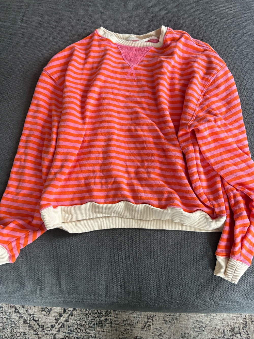 We The Free Striped Crewneck Sweater in Pink & Orange
